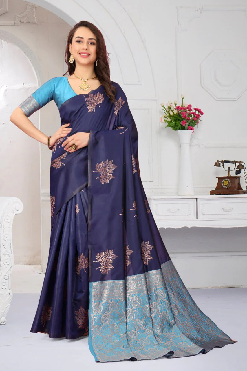 Women's Litchi Silk Banarasi Saree With Blouse Piece