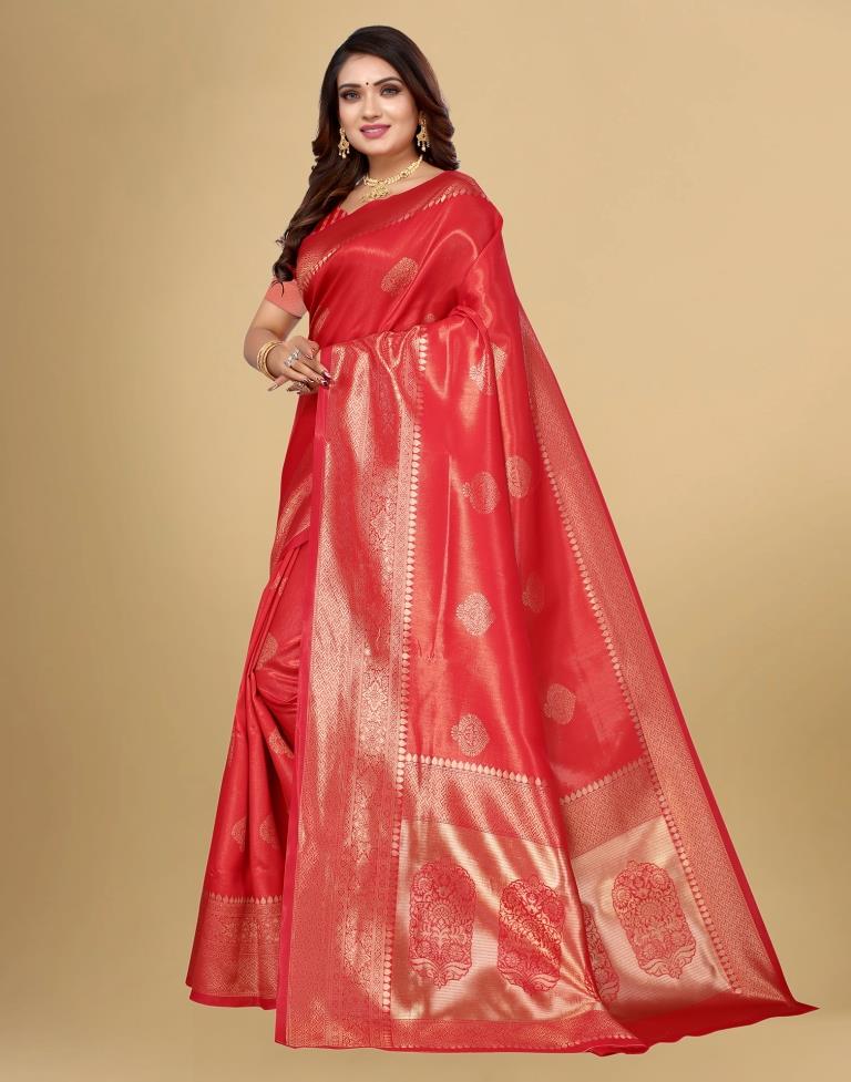 Ethnic Motifs Printed Zari Silk Cotton Banarasi Saree