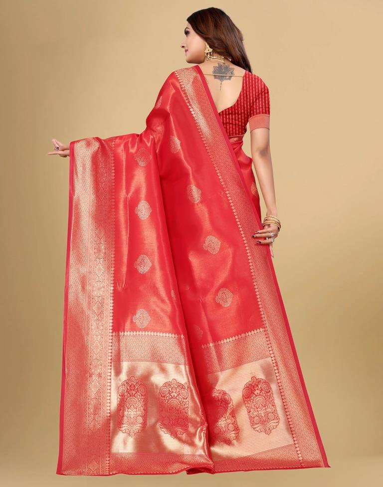 Ethnic Motifs Printed Zari Silk Cotton Banarasi Saree