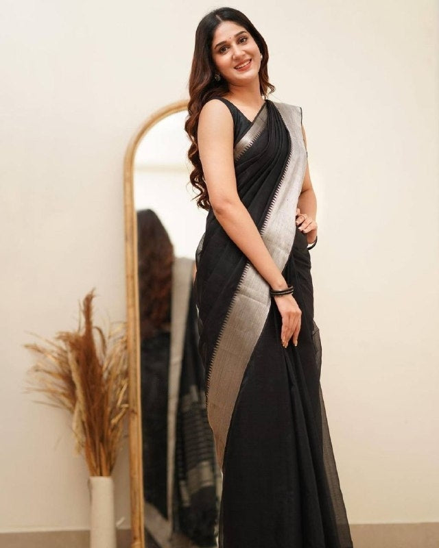 Woven Banarasi Pure Silk Saree (Black)