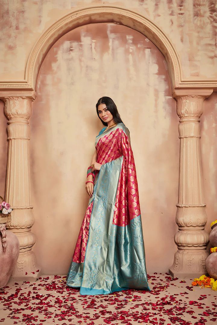 Woven Banarasi Pure Silk Saree  (Pink)