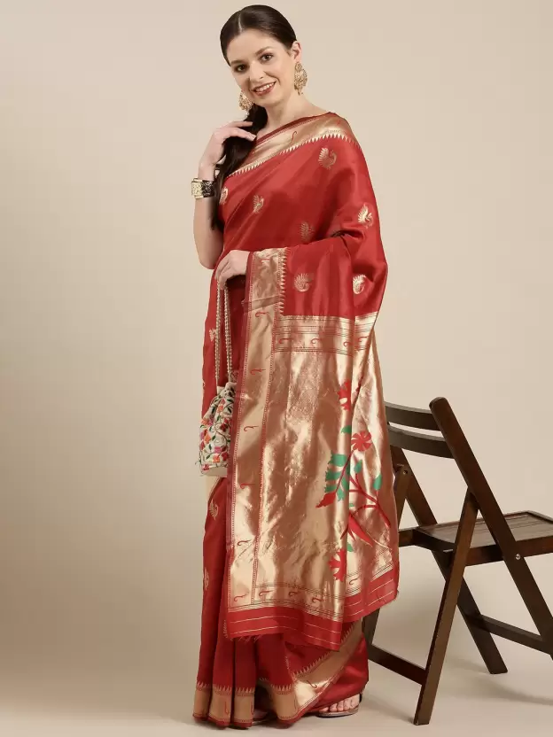 Woven Banarasi Pure Silk Saree  (Red)