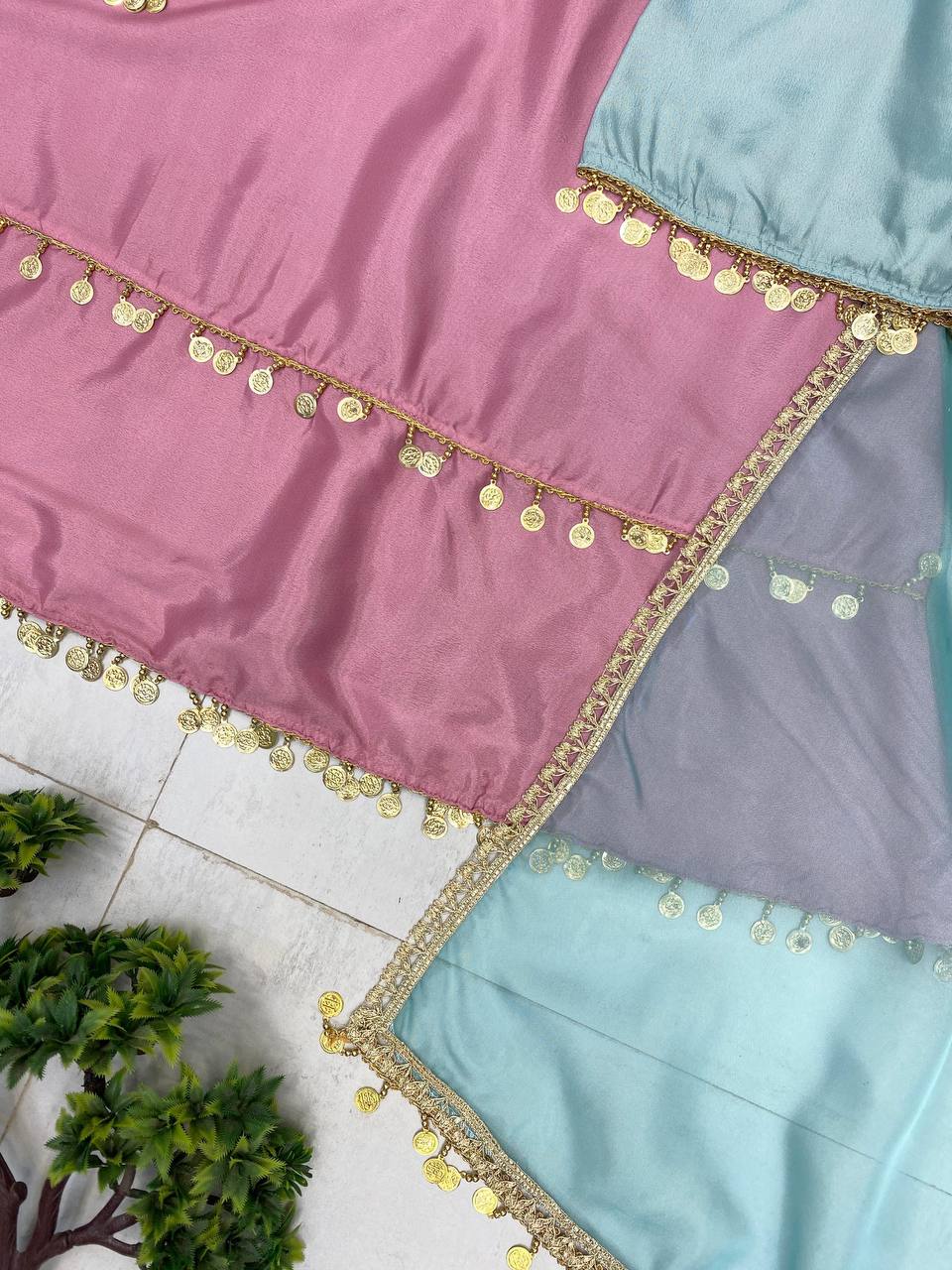 Exclusive Printed Crape Silk Palazzo Set with Dupatta – Mirror & Embroidery Work