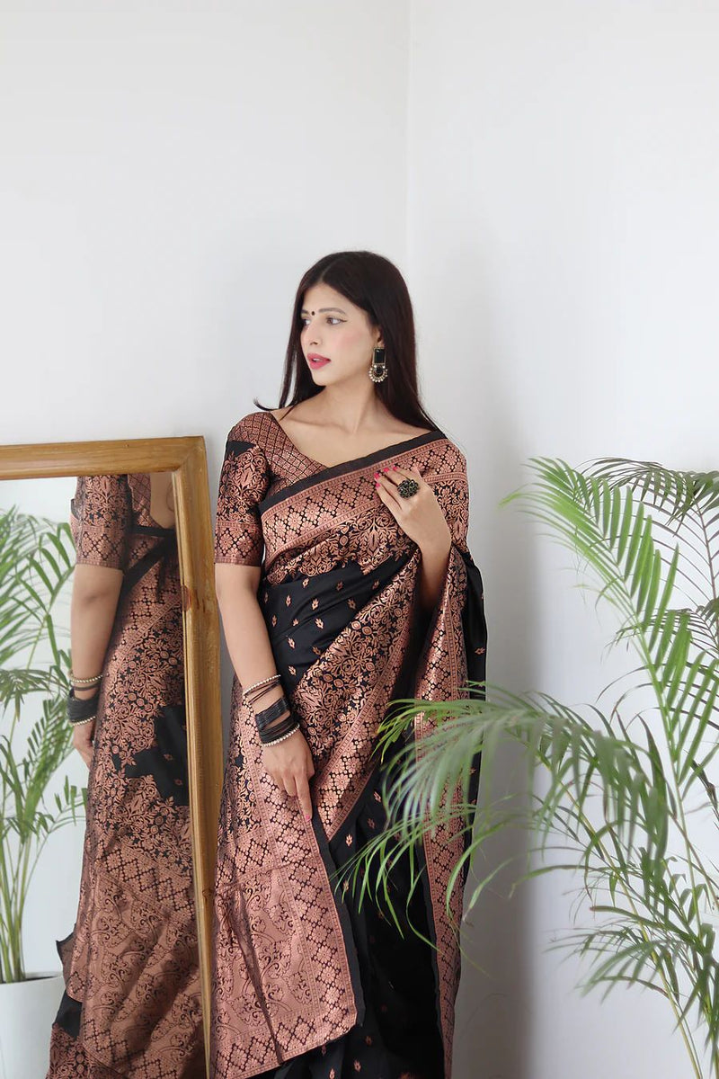 Embellished Banarasi Jacquard Saree (Black)