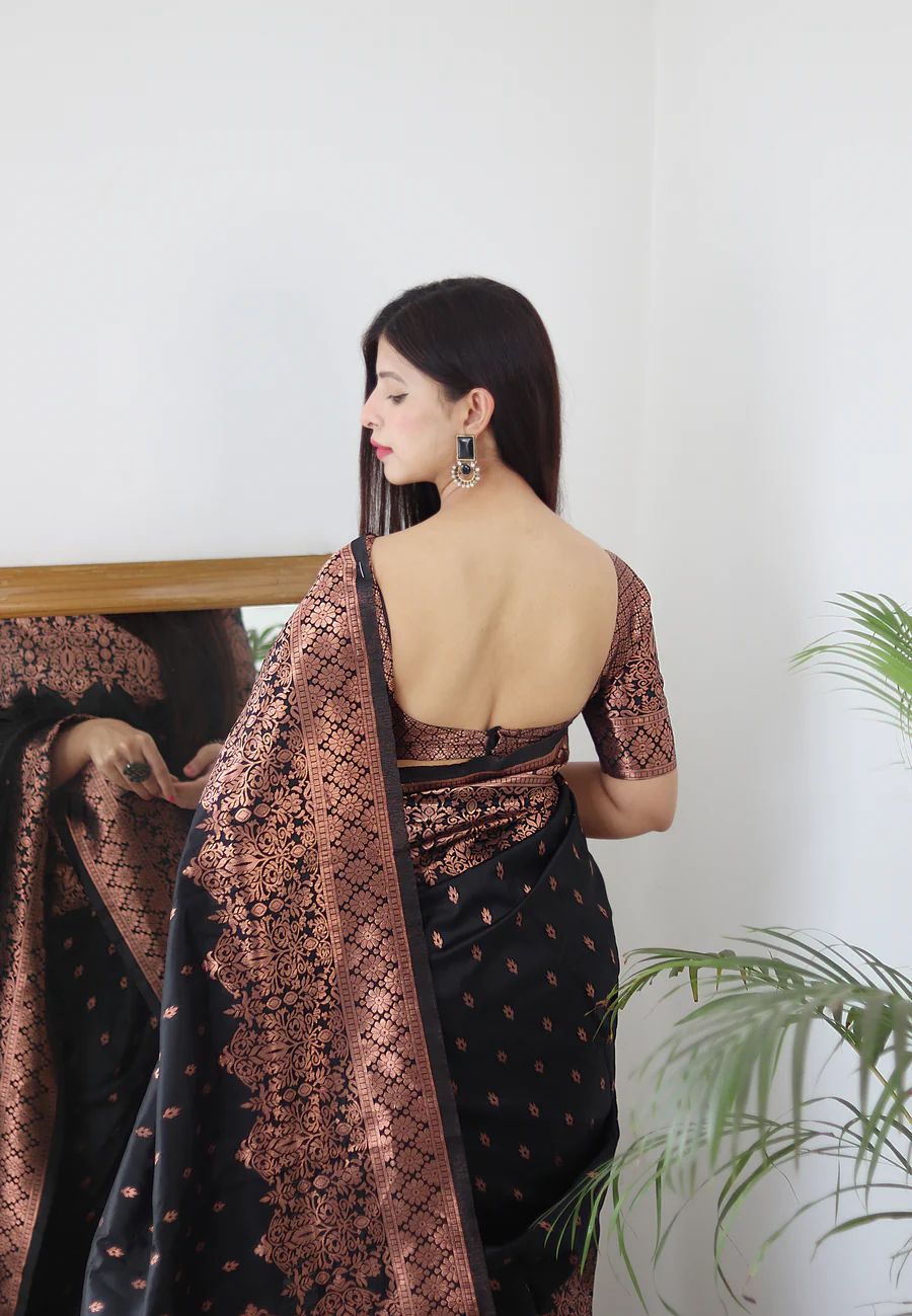 Embellished Banarasi Jacquard Saree (Black)