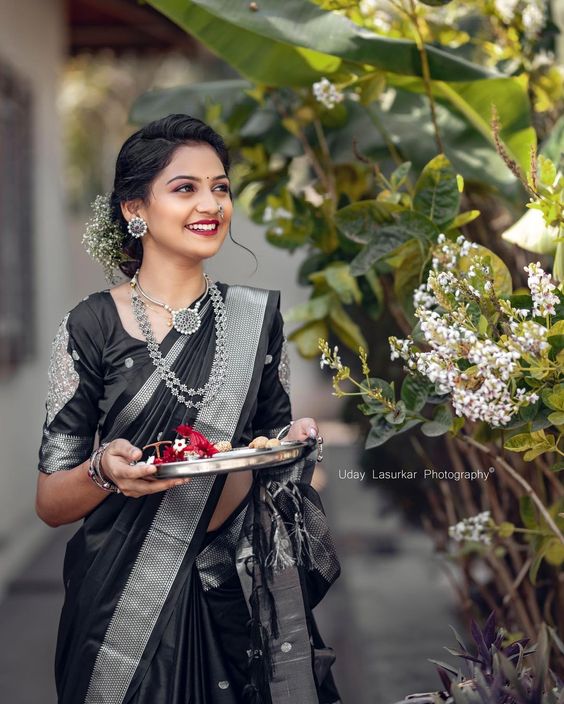 Woven Paithani Silk Saree (Black)