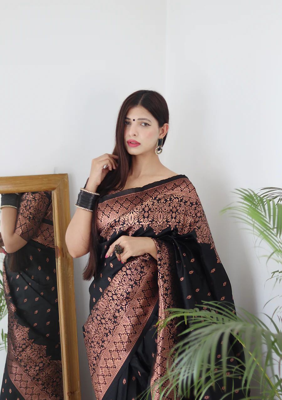 Embellished Banarasi Jacquard Saree (Black)