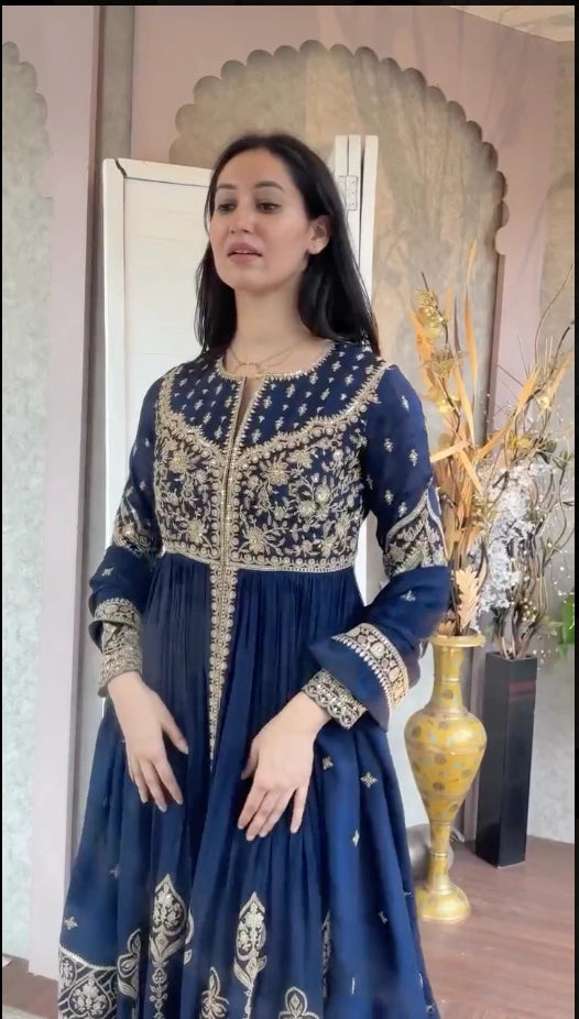 Designer Faux Georgette Anarkali Set with Thread & Sequin Work