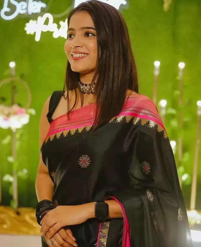 Woven Kanjivaram Pure Silk Saree  (Black)