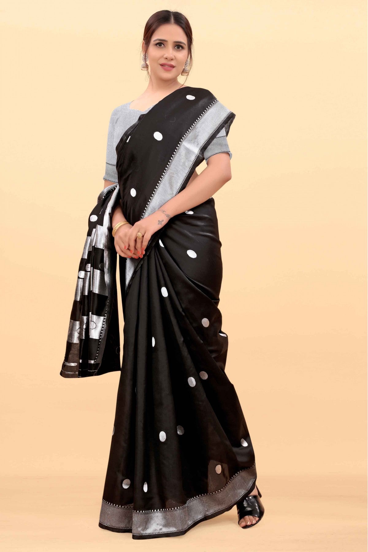 Woven Paithani Silk Saree (Black)