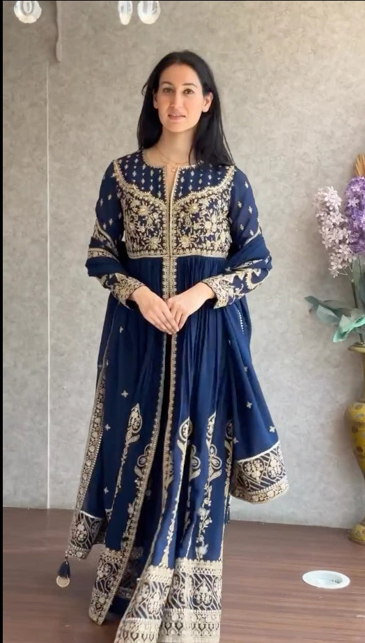 Designer Faux Georgette Anarkali Set with Thread & Sequin Work