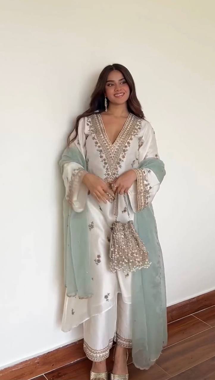 Eid Special Roman Silk Top–Pant–Dupatta Set