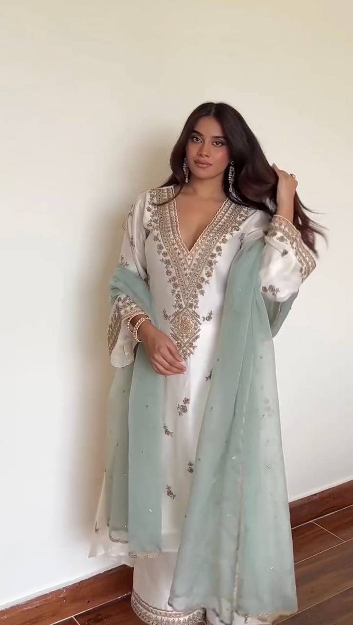 Eid Special Roman Silk Top–Pant–Dupatta Set