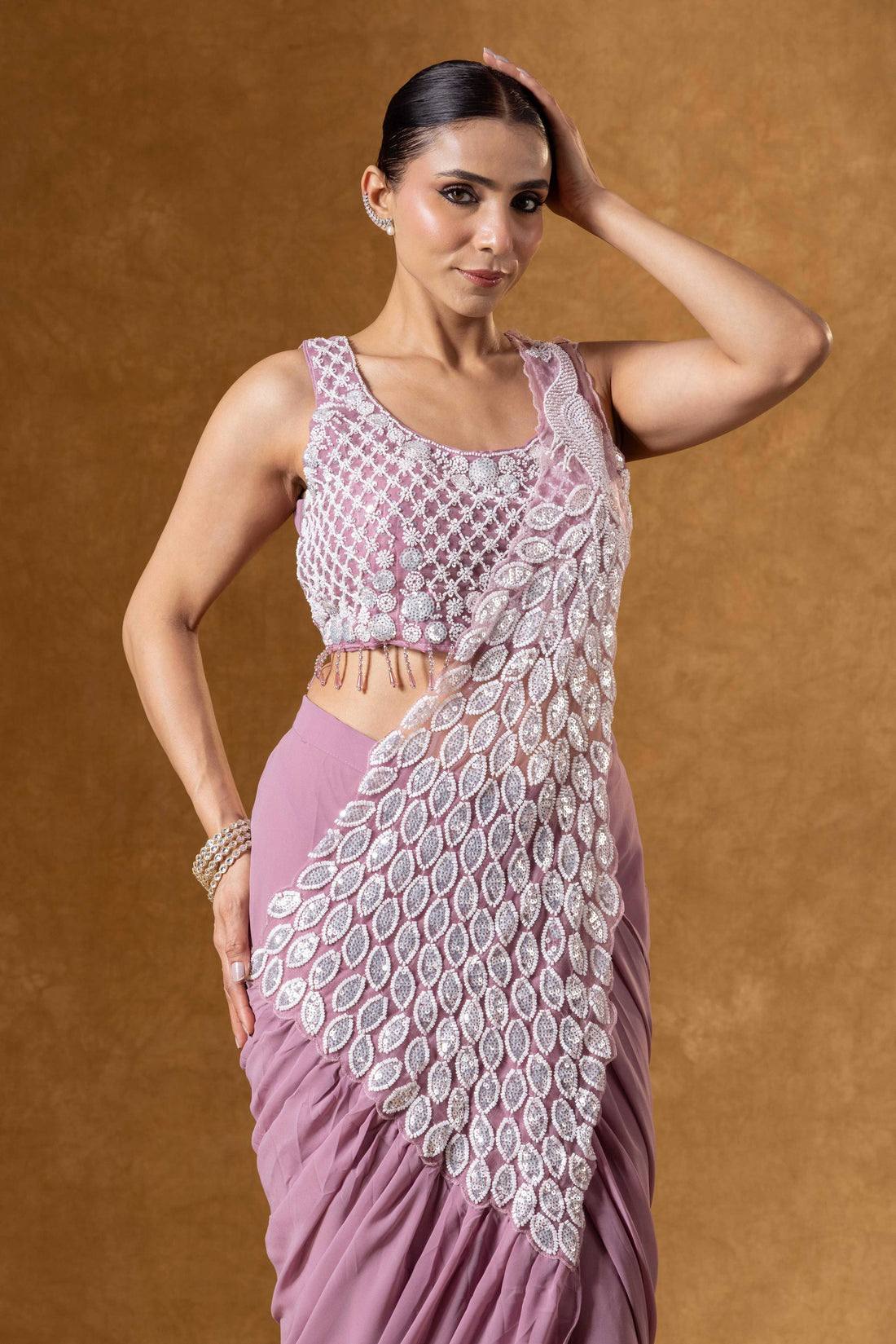 Rivana Faux Georgette Ready-to-Wear Embroidered Saree