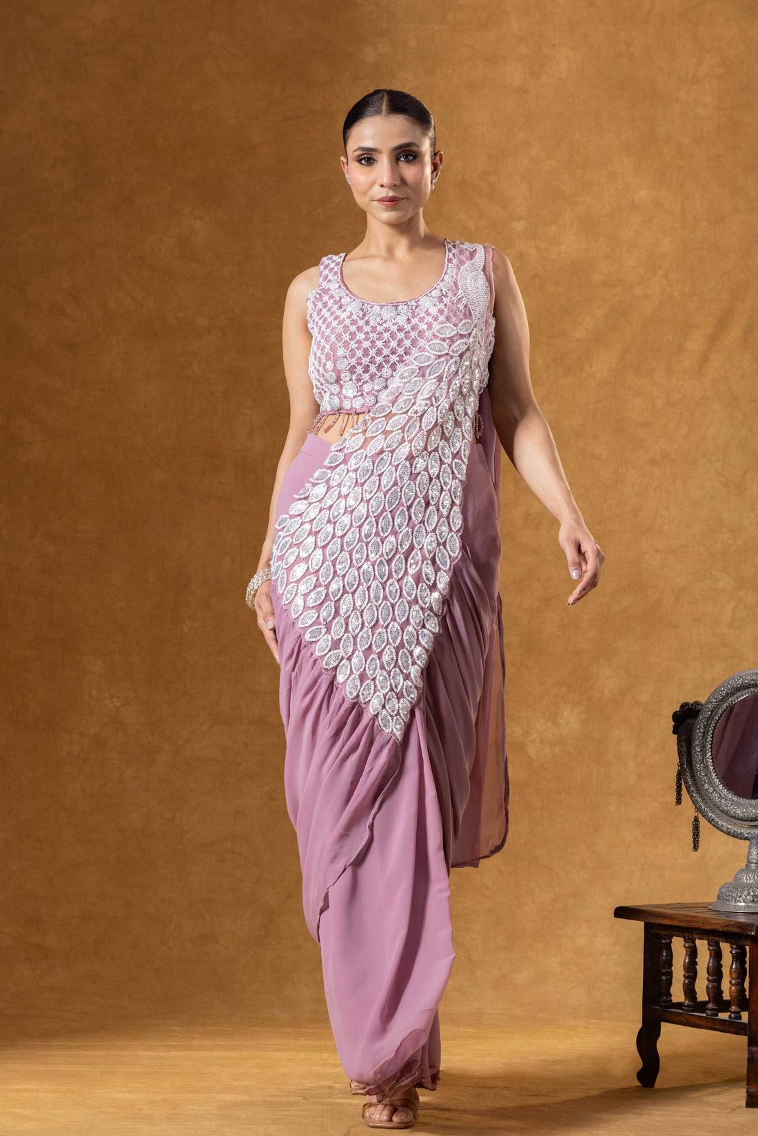 Rivana Faux Georgette Ready-to-Wear Embroidered Saree