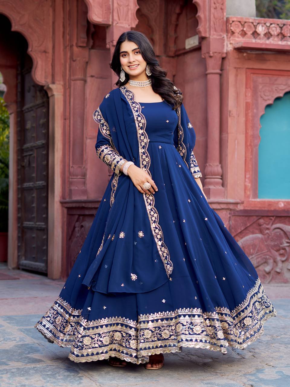 Inaara Blue Gown Set | Faux Georgette Designer Collection
