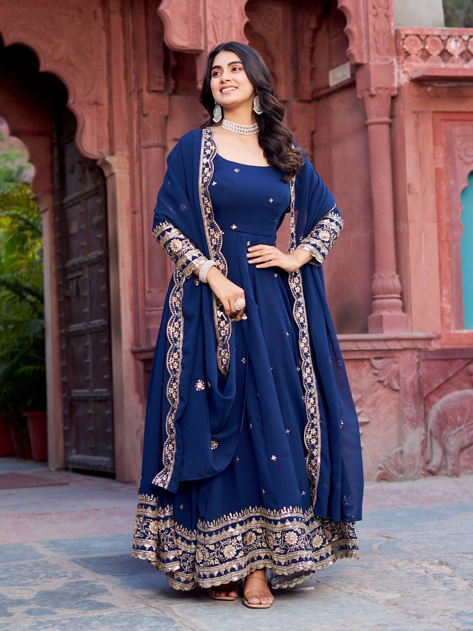 Inaara Blue Gown Set | Faux Georgette Designer Collection