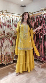 Designer Faux Georgette Sharara Set with Thread & Sequin Work