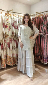 Designer Faux Georgette Sharara Set with Thread & Sequin Work