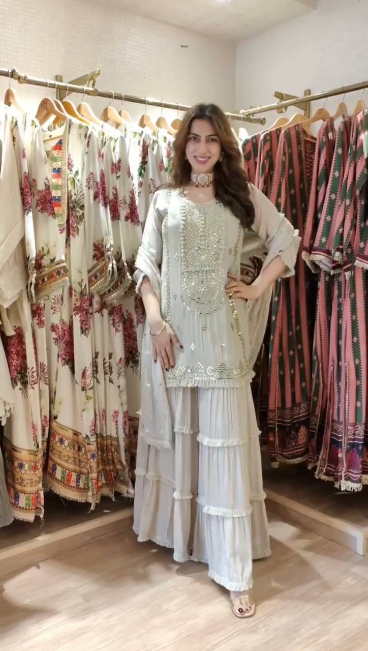 Designer Faux Georgette Sharara Set with Thread & Sequin Work