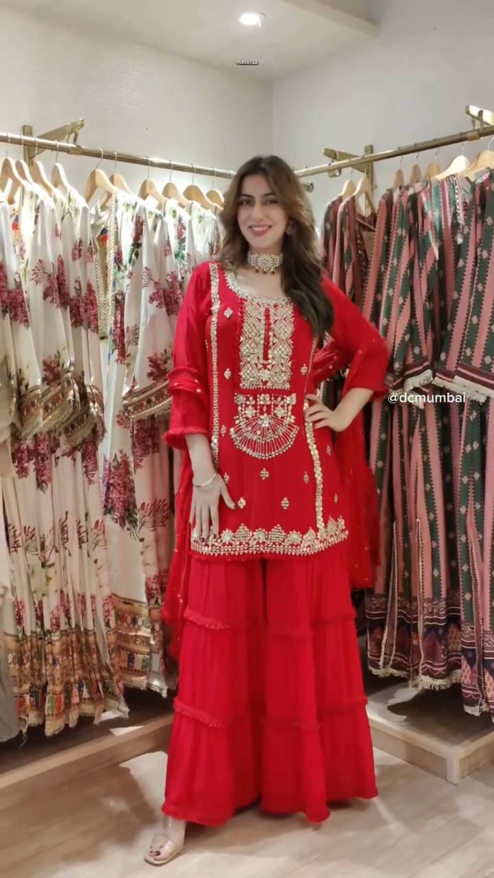 Designer Faux Georgette Sharara Set with Thread & Sequin Work
