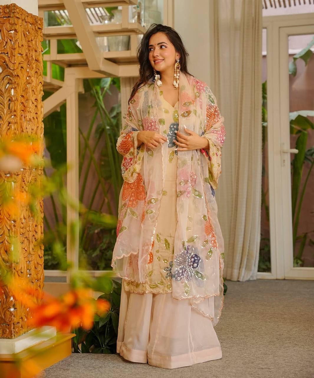 Premium Tibby Organza Silk Kurti–Plazzo–Dupatta Set