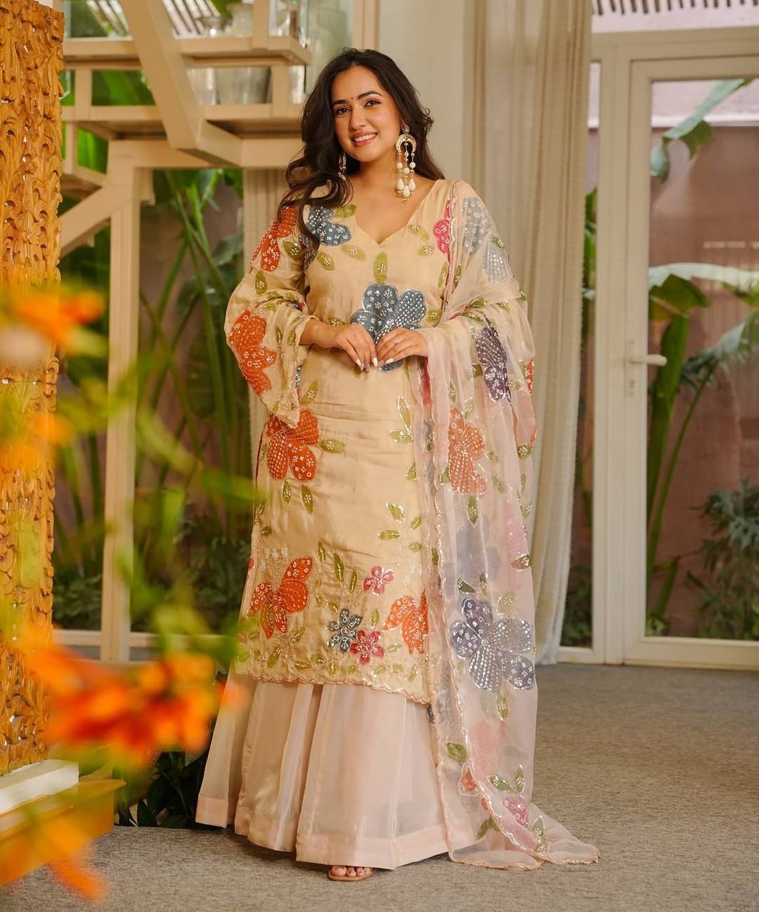 Premium Tibby Organza Silk Kurti–Plazzo–Dupatta Set