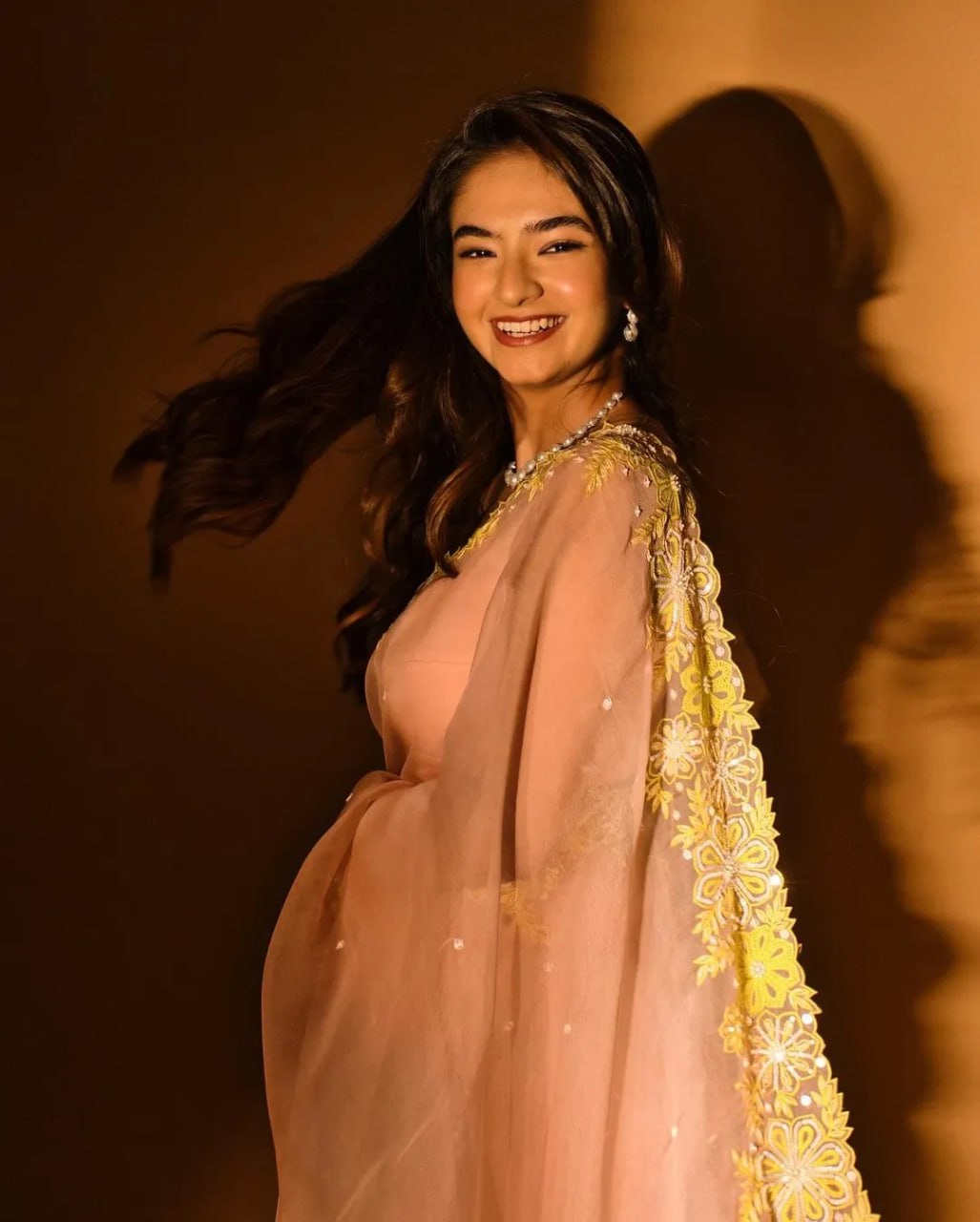 Anushka Sen Inspired Organza Zari Sequin Designer Saree