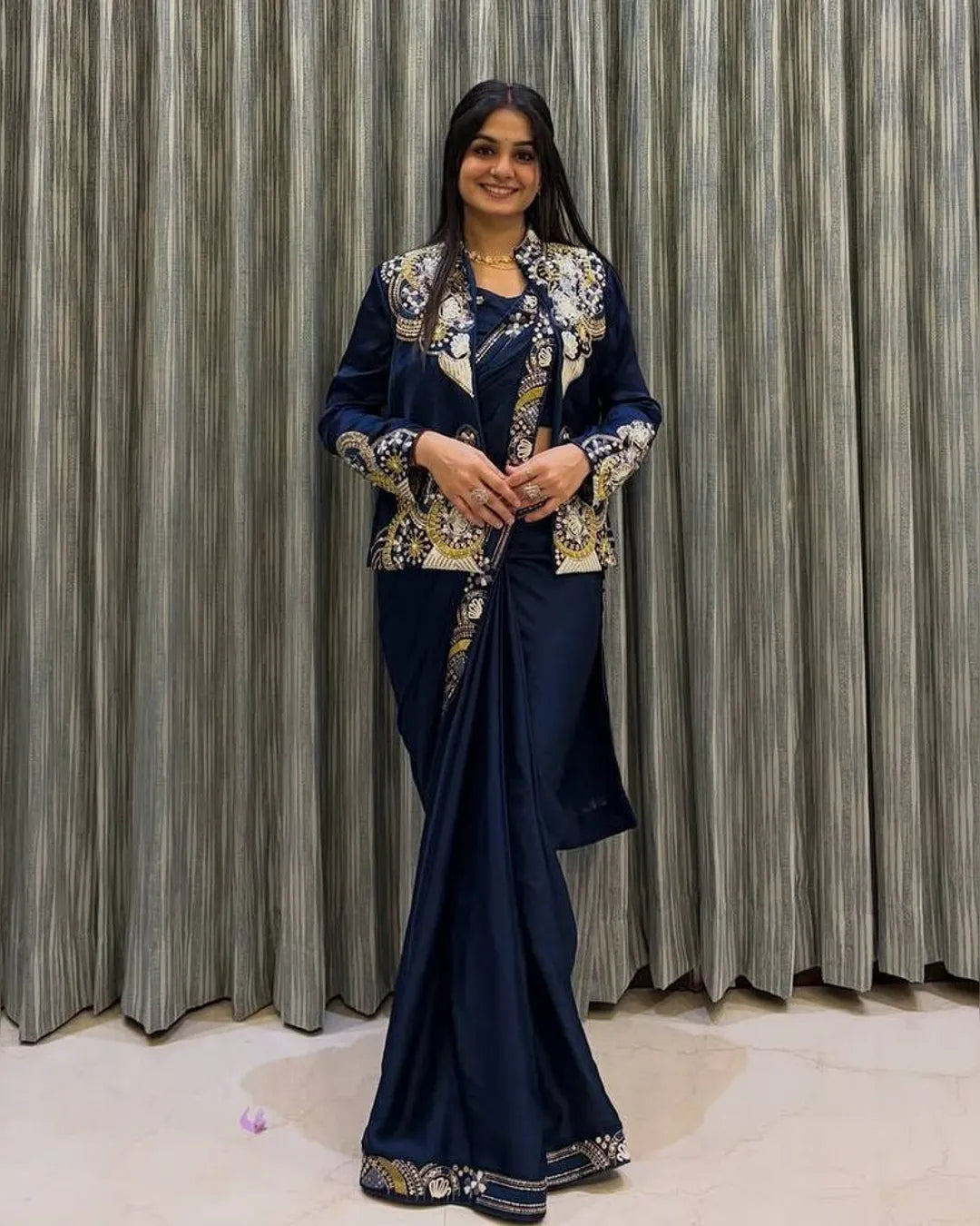 Designer Embroidered Lehenga Saree with Long Stitched Blouse