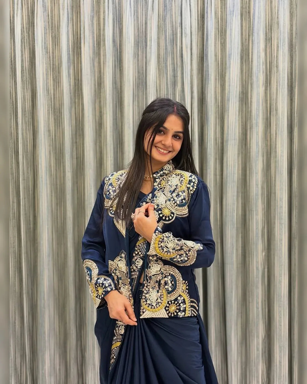 Designer Embroidered Lehenga Saree with Long Stitched Blouse