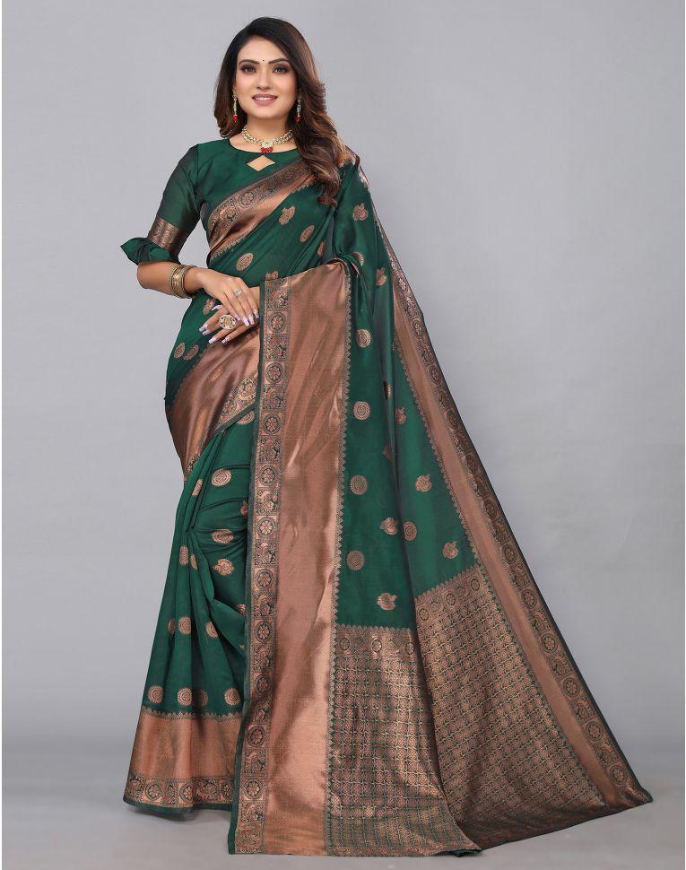 Banarasi Silk Green Jacquard Saree With Blouse