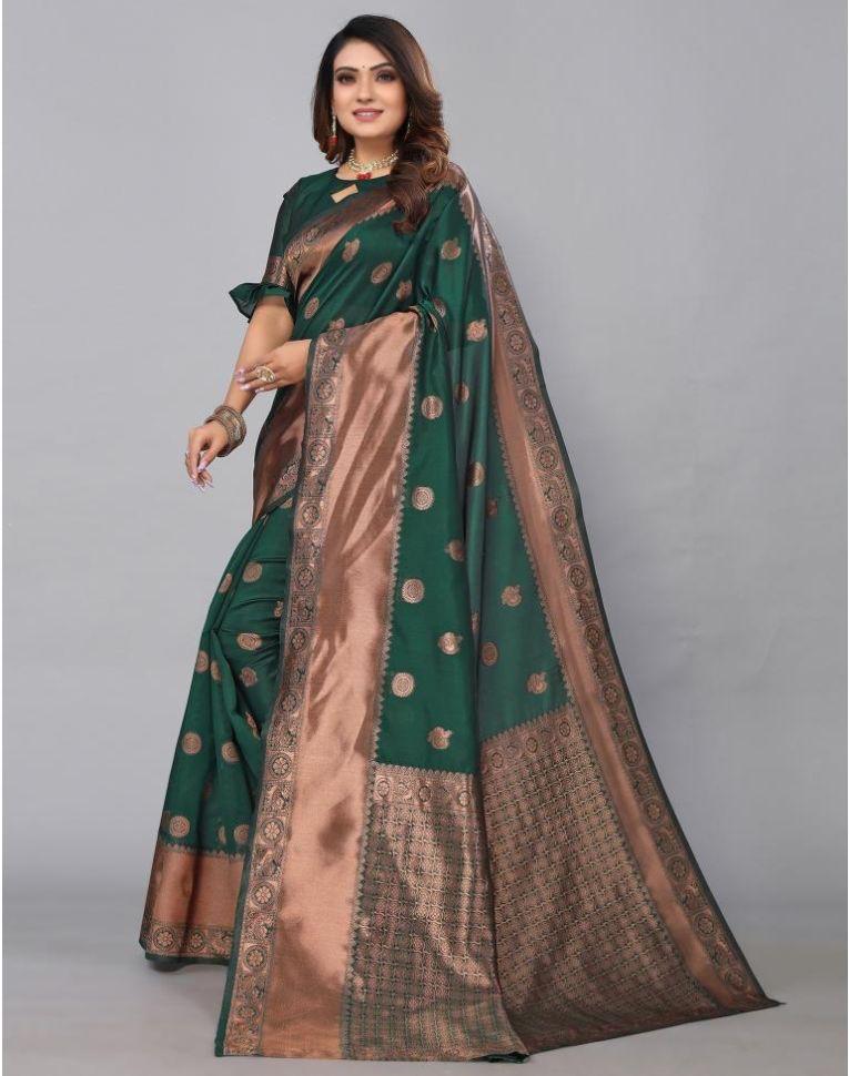 Banarasi Silk Green Jacquard Saree With Blouse