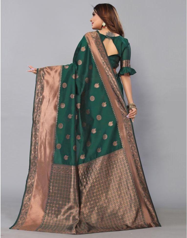 Banarasi Silk Green Jacquard Saree With Blouse