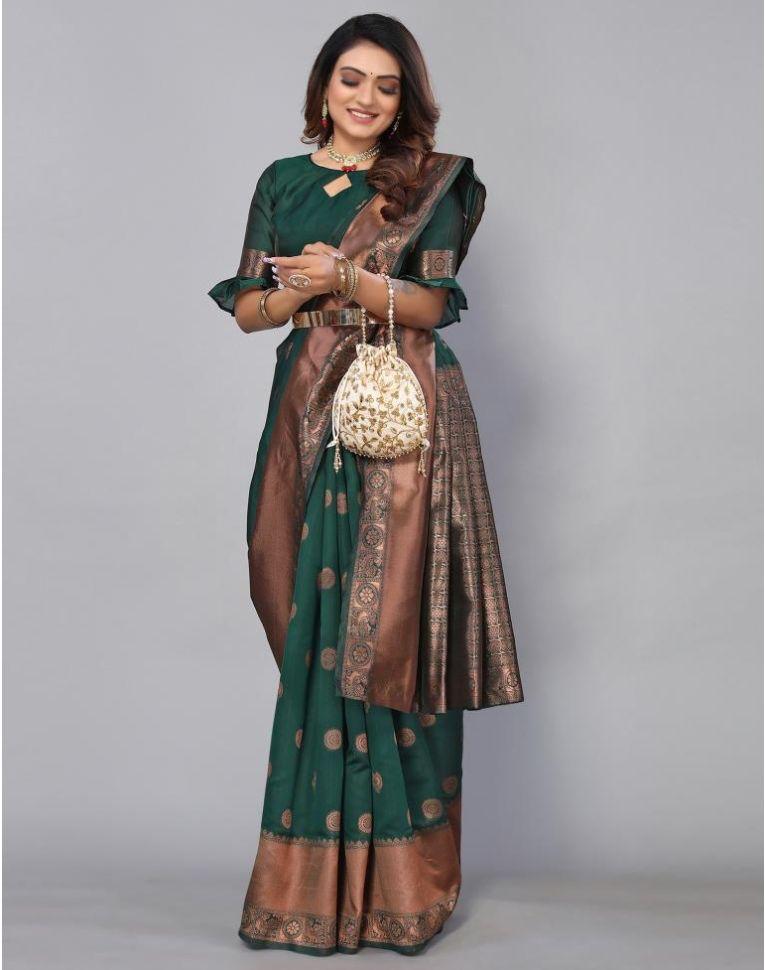 Banarasi Silk Green Jacquard Saree With Blouse