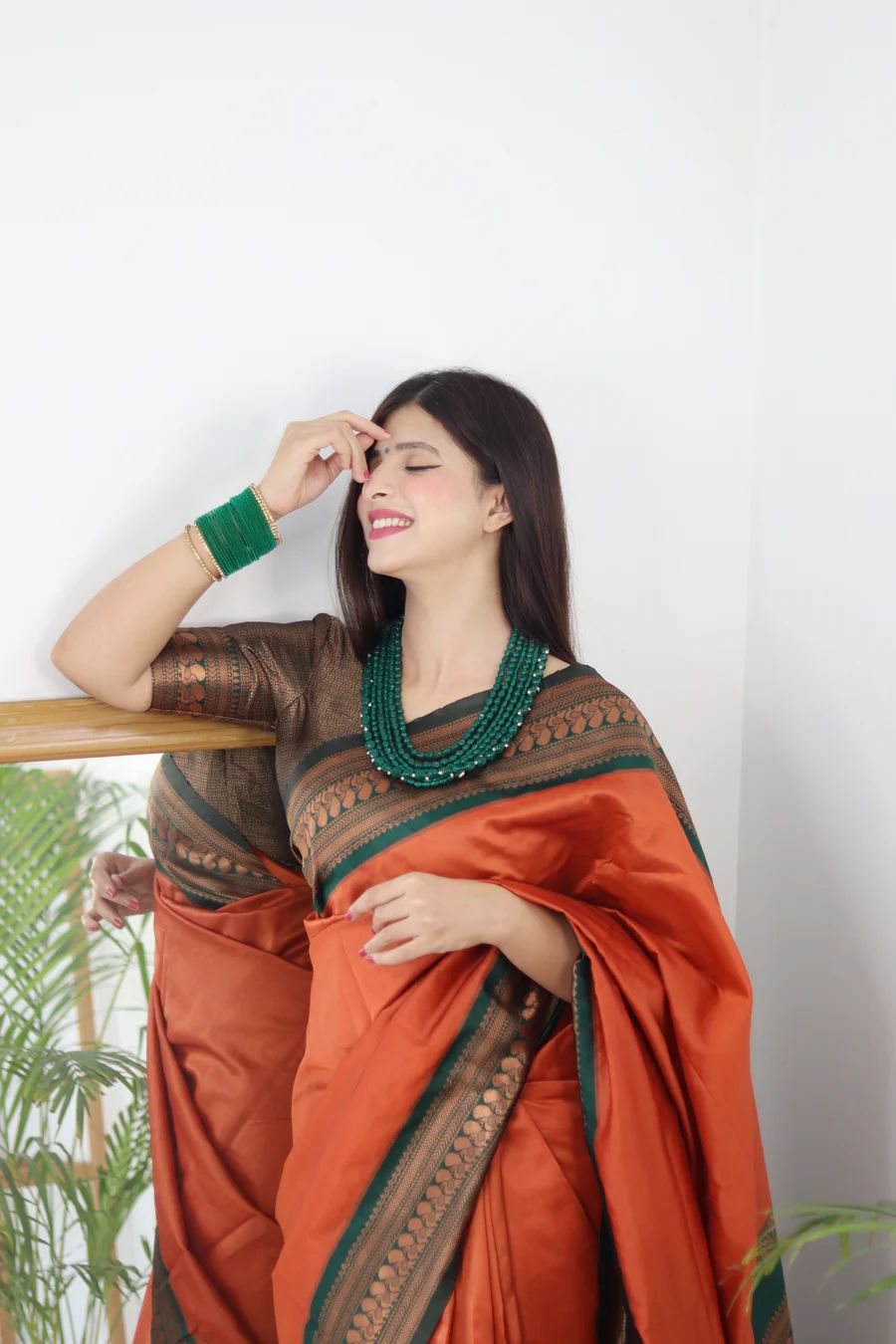 Orange Banarasi Soft Silk Saree with Zari Weaving & Matching Blouse