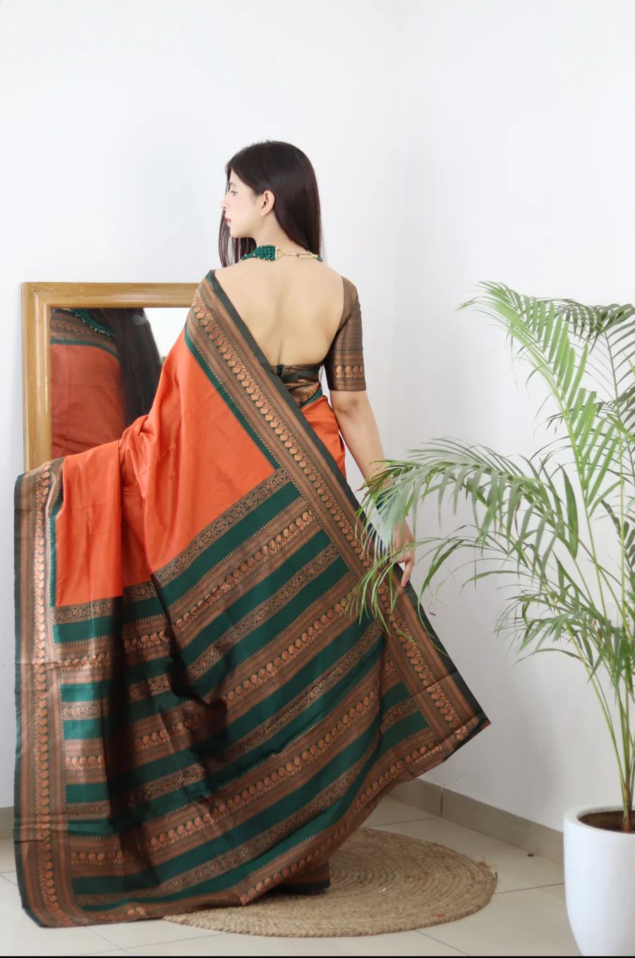 Orange Banarasi Soft Silk Saree with Zari Weaving & Matching Blouse