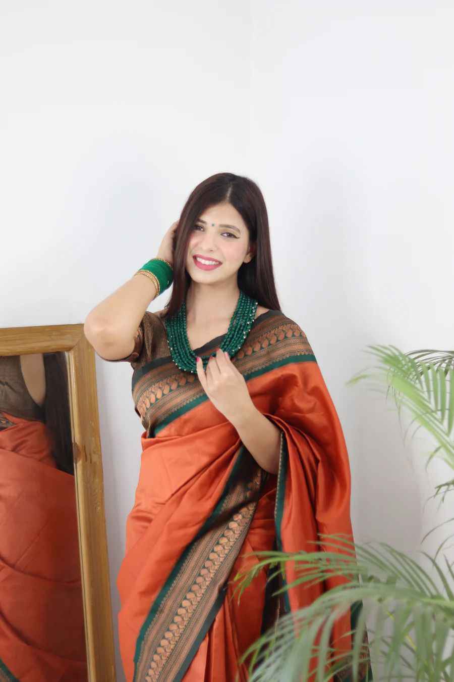 Orange Banarasi Soft Silk Saree with Zari Weaving & Matching Blouse