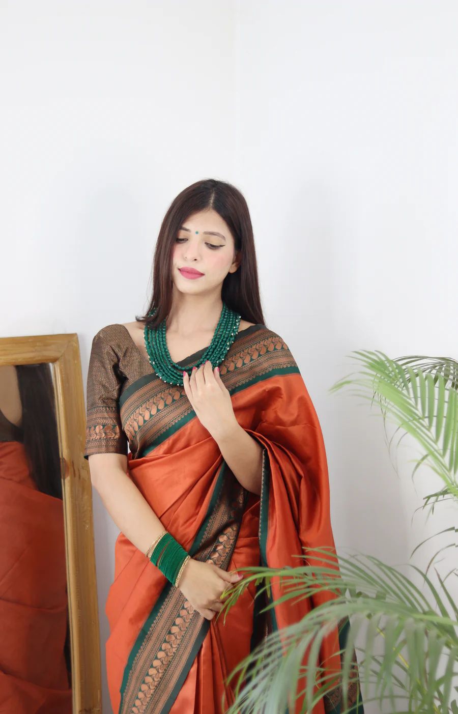 Orange Banarasi Soft Silk Saree with Zari Weaving & Matching Blouse