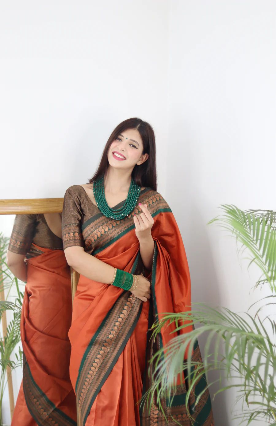 Orange Banarasi Soft Silk Saree with Zari Weaving & Matching Blouse
