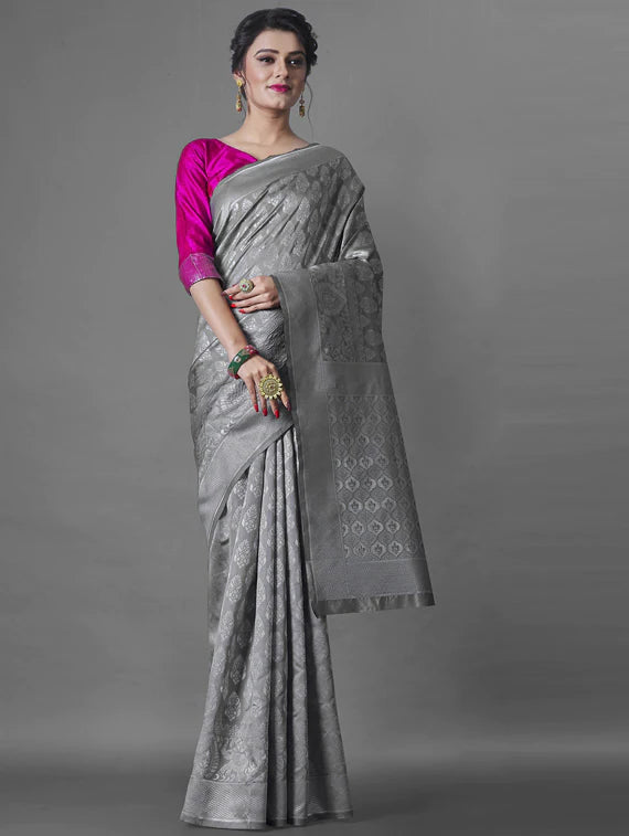 Banarasi Style Grey Woven Design Art Silk Saree