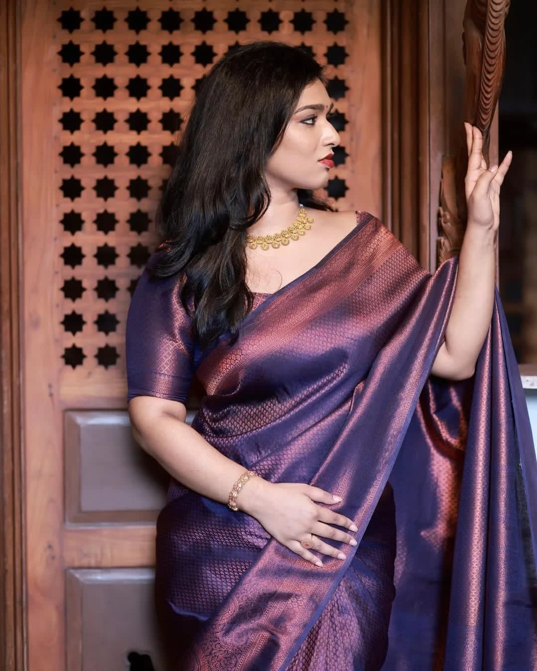 Banarasi Tissue Silk Saree with Rich Pallu & Zari Blouse (Navy Blue)