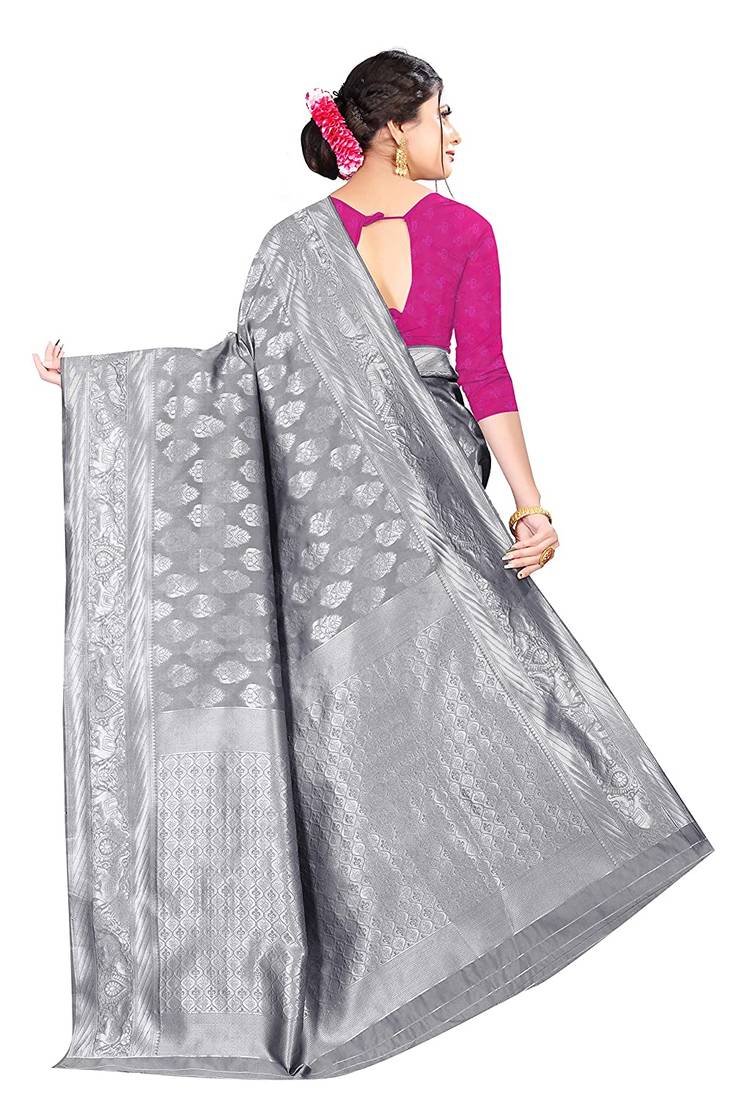 Banarasi Style Grey Woven Design Art Silk Saree