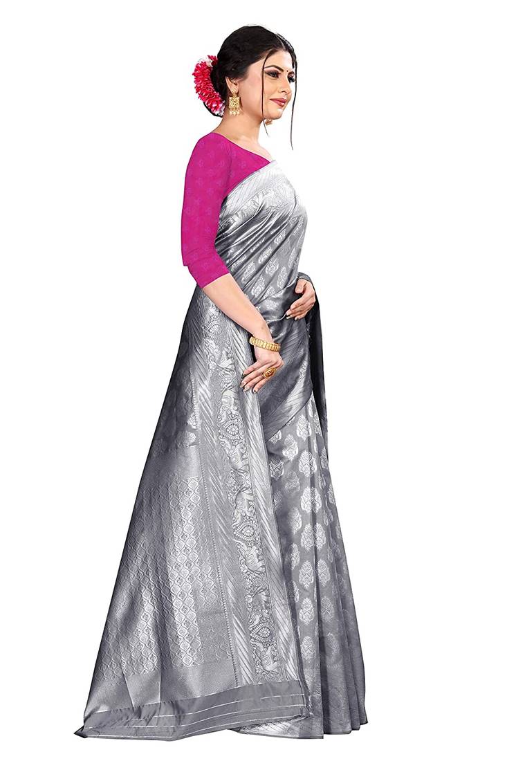 Banarasi Style Grey Woven Design Art Silk Saree