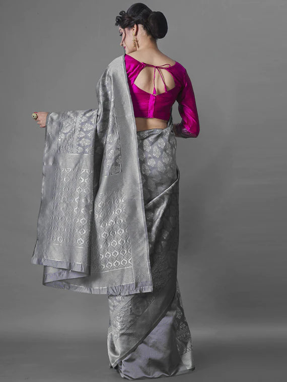 Banarasi Style Grey Woven Design Art Silk Saree