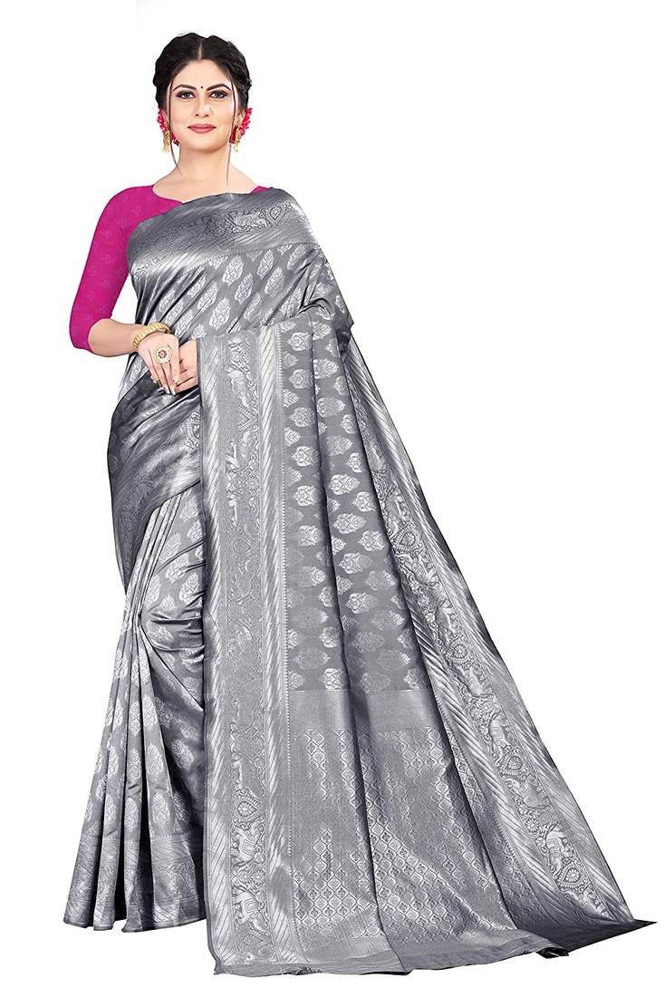 Banarasi Style Grey Woven Design Art Silk Saree