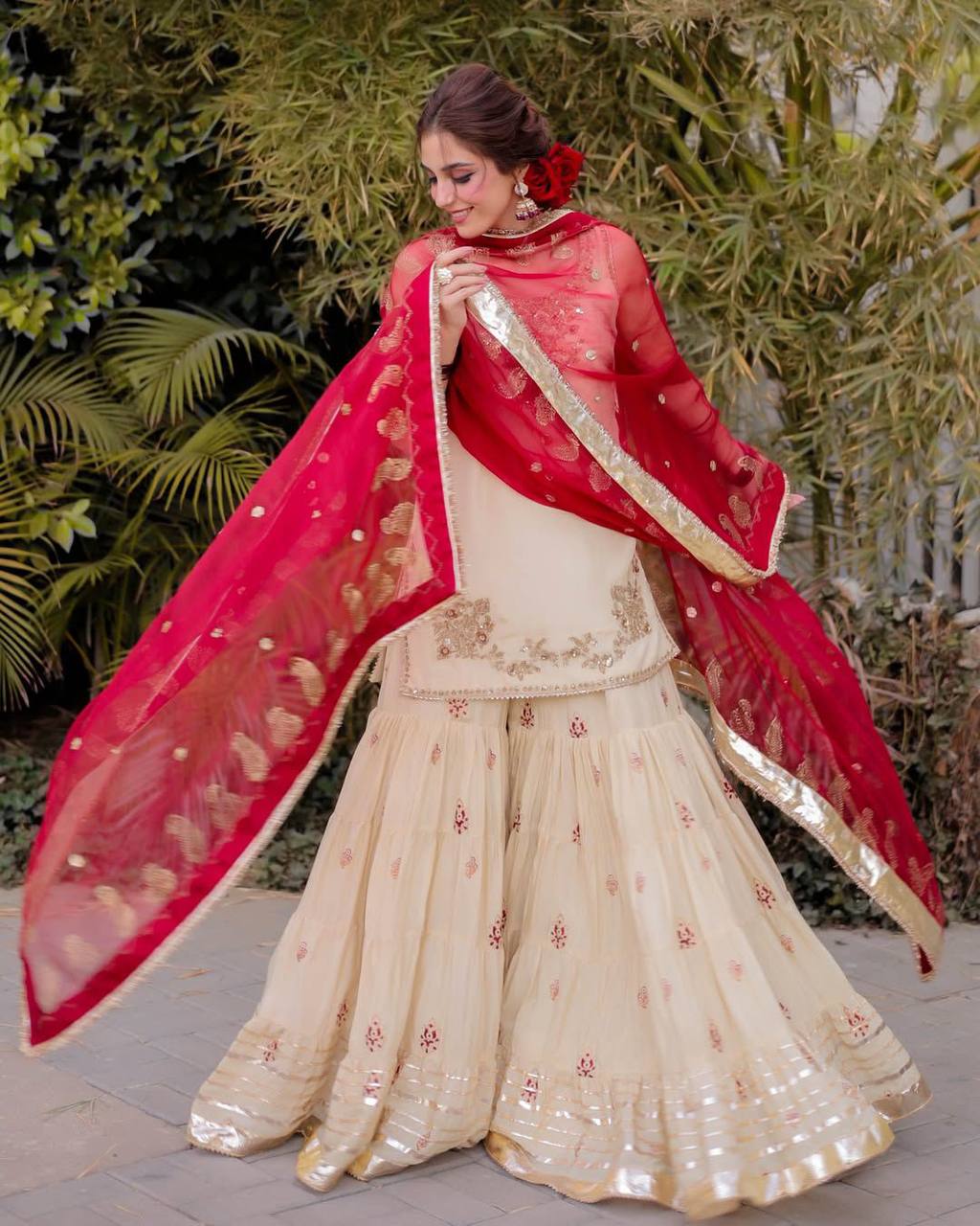 Chinon Sarara Suit with Sequence Embroidery & Dupatta – 3 Piece Set