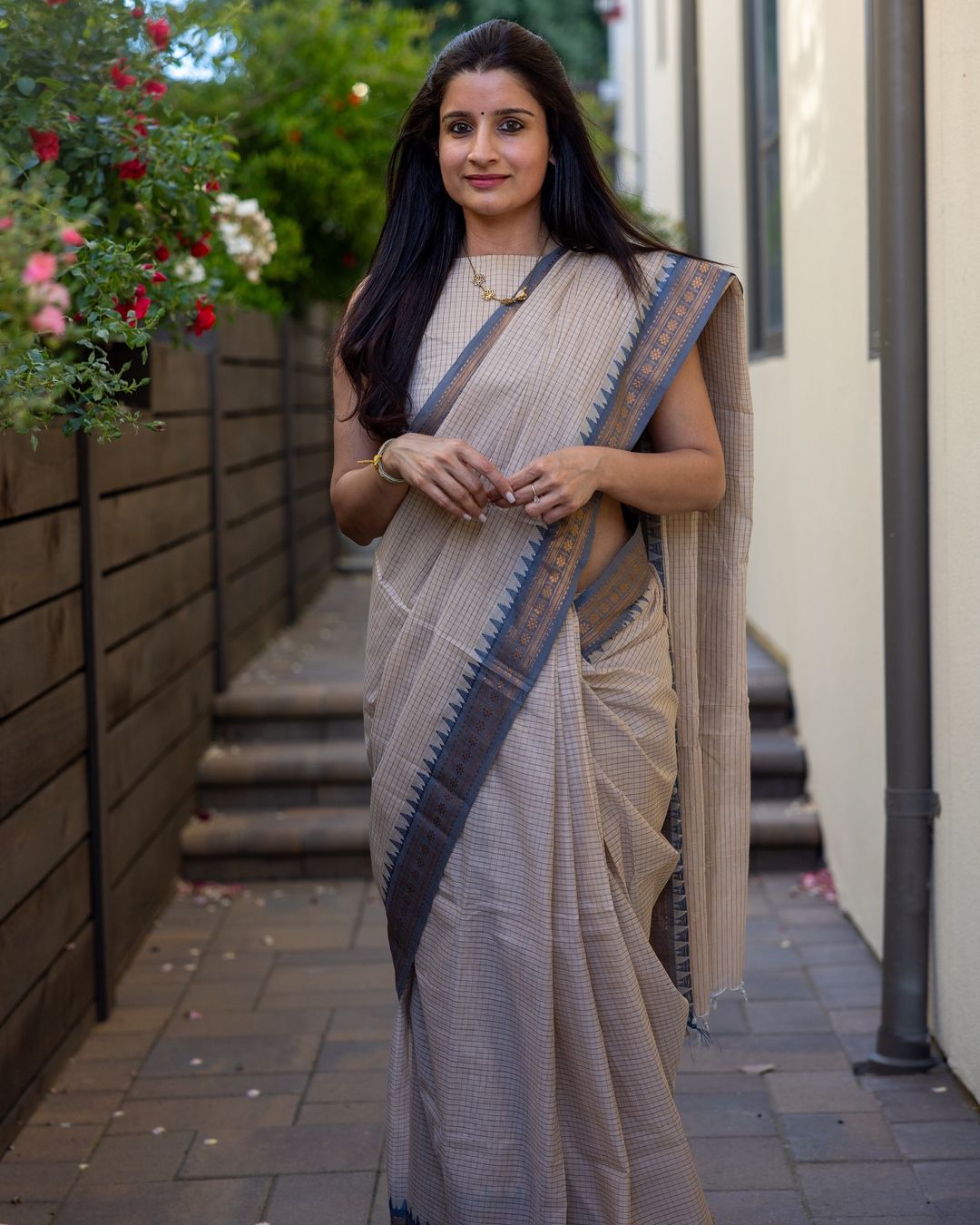 Demesne Beige Kanjivaram Silk Saree With Demure Blouse Piece