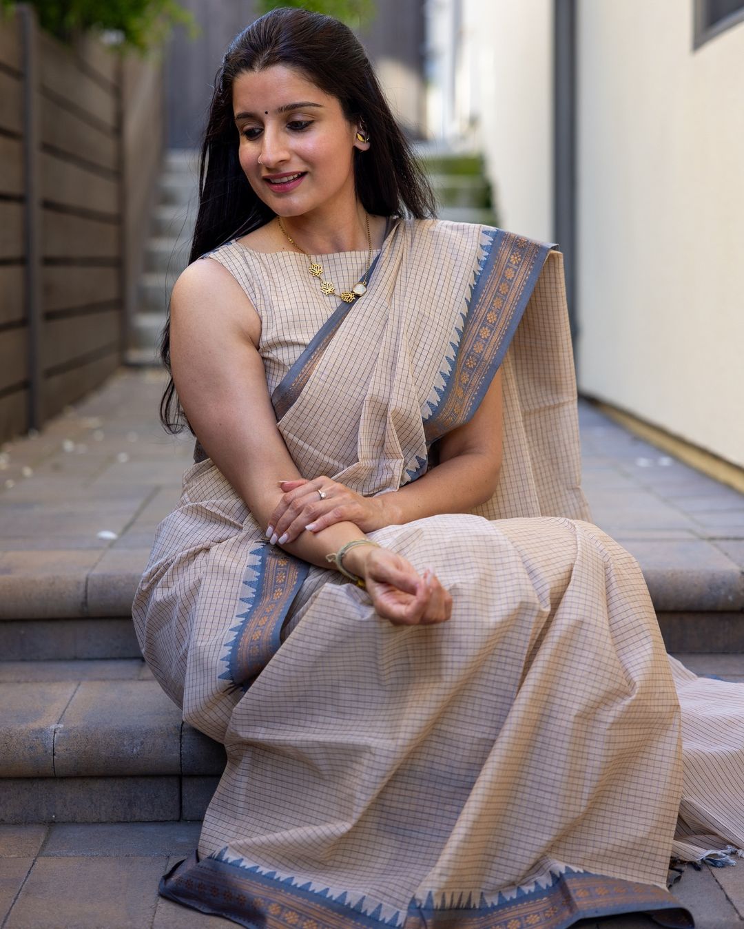 Demesne Beige Kanjivaram Silk Saree With Demure Blouse Piece