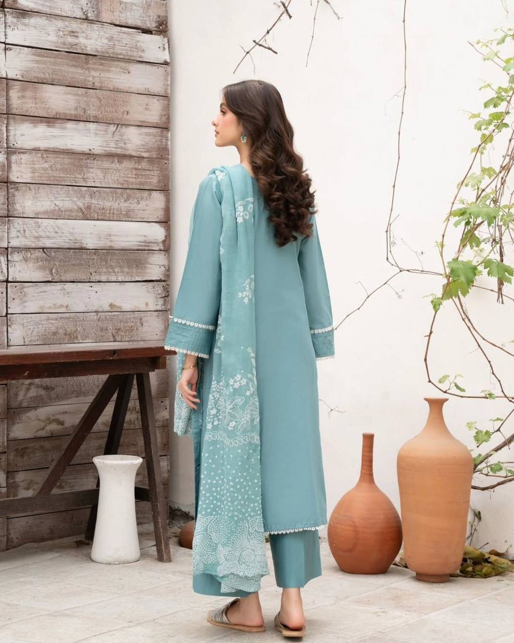 Designer Roman Silk Suit with Sequence Embroidery Work, Pant & Dupatta