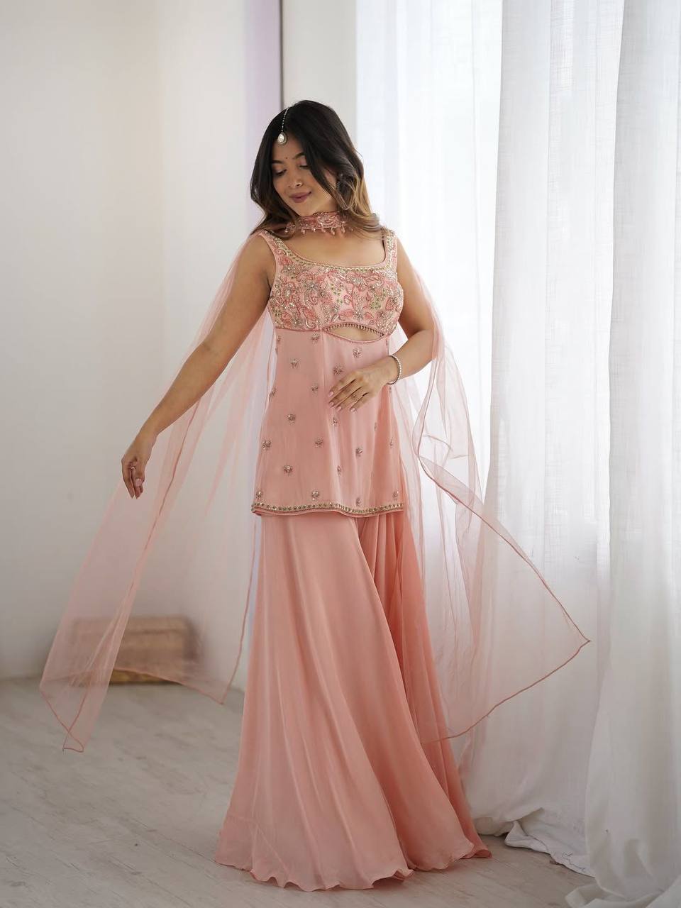 Designer Indo Western 3 Piece Set with Sequence Embroidery